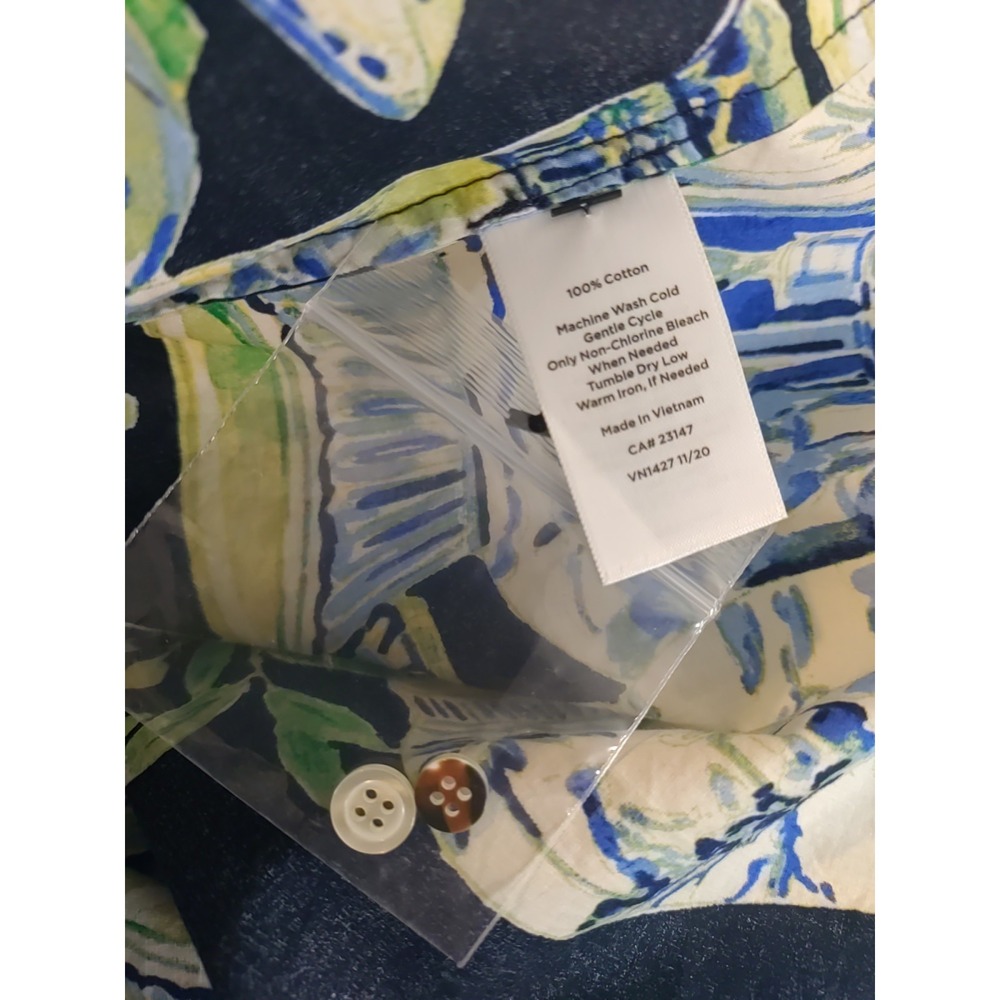 Talbots Blue Multicolor Pattern Vase Theme Longsleeve Button Down Shirt Size XL - Picture 7 of 7